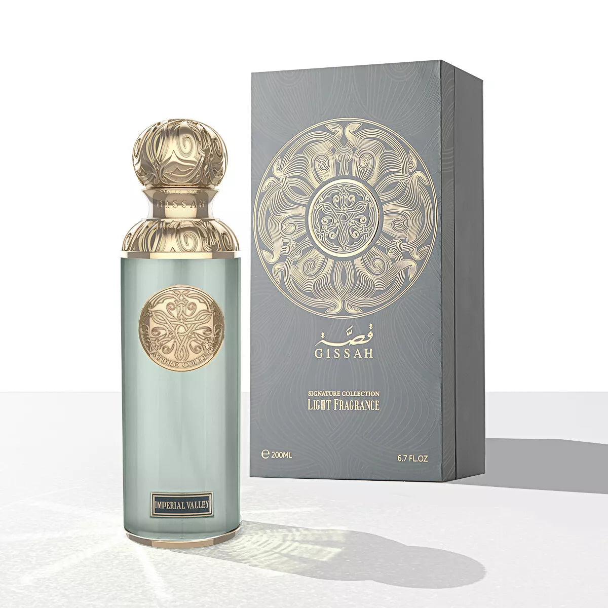 alt="Flacon du parfum Gissah Imperial Valley sur fond oriental"
