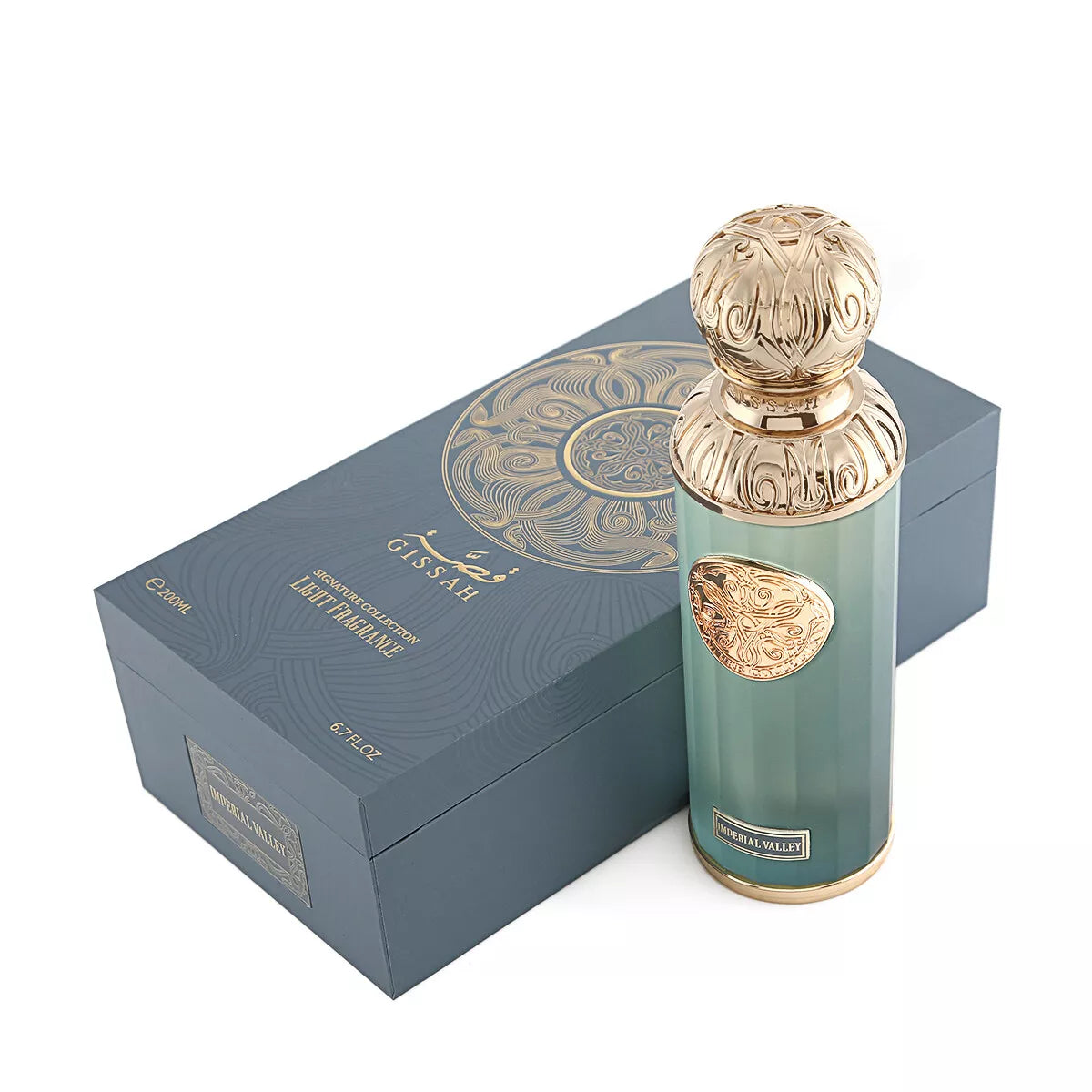 alt="Flacon du parfum Gissah Imperial Valley sur fond oriental"
